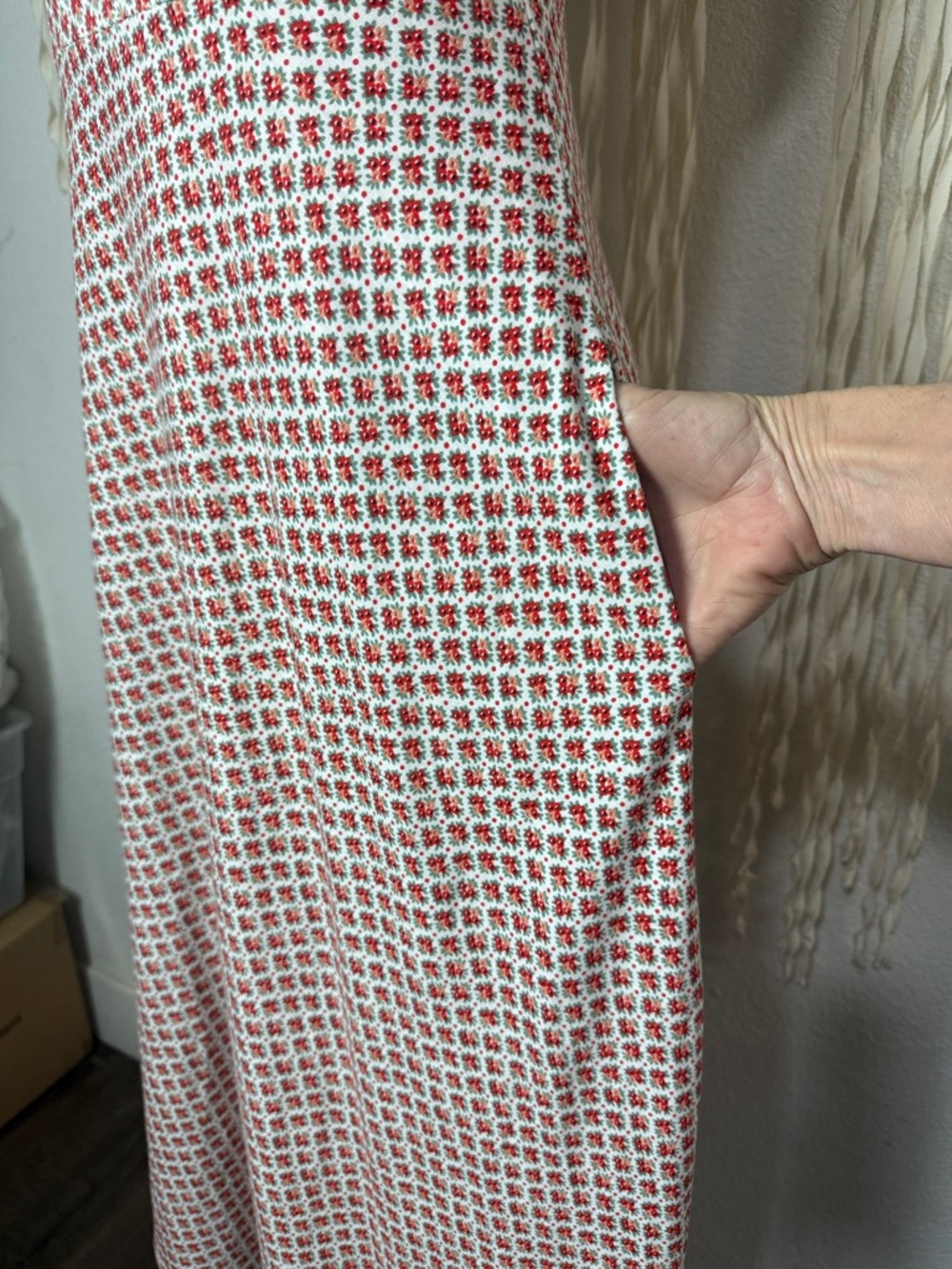 Boden Frill Detail Jersey Midi Dress Red Orange Mini Floral Print Flutter Sleeve - Picture 5 of 14